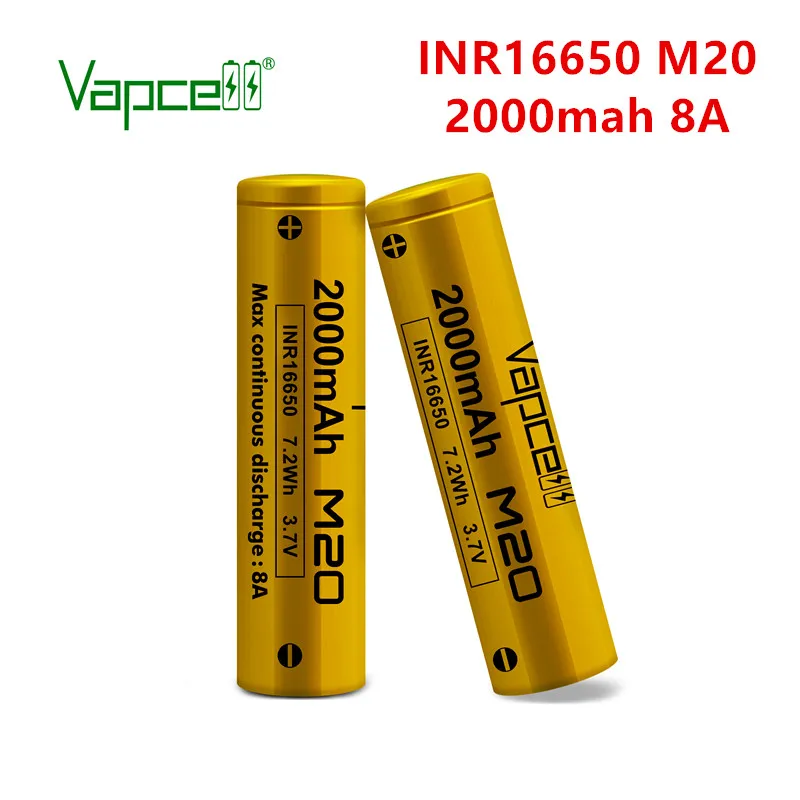 Vapcell Original INR 16650 2000mah 8A M20 Rechargeable Li ion battery lithium batteries for flashlight power tools