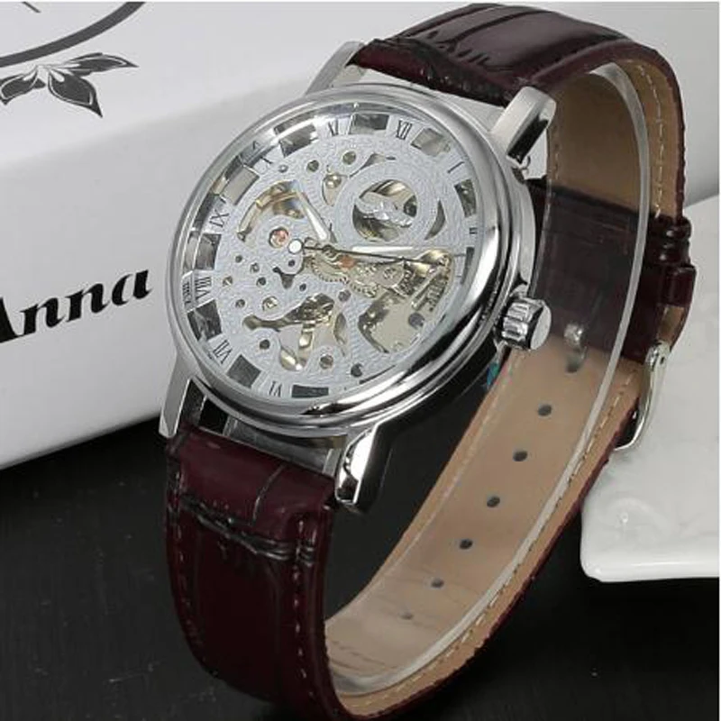 2021 Top Brand Fashion Luxury Casual Watch Winner Hollow Dial Design Clock Manual Winding Waterproof Leather Wristband Watches