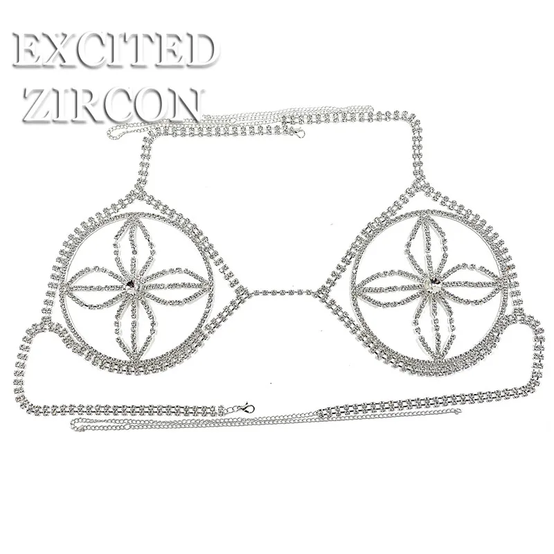 

Bohemian Beach Sexy Chest Chain for Women Full Rhinestone Petals Chest Chain Shining Crystal Bra Body Necklace Choker Jewelry