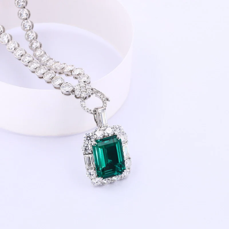 Hip hop Custom Women Men Tennis Necklace 9K moissanite Chain with lab emerald pendant