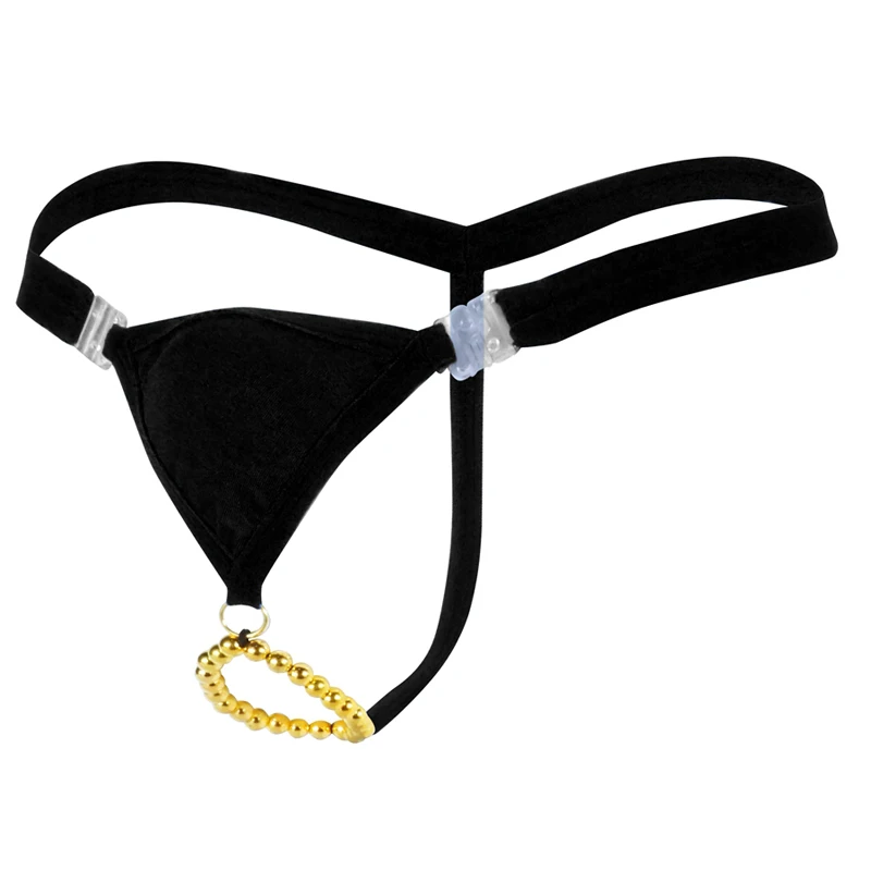 Low-waist Crotchless Open Butt Plastic Beads Sexy Men G-string Bikini Underwear Men Gay Thongs Penis Ring Men Lingerie jockstrap