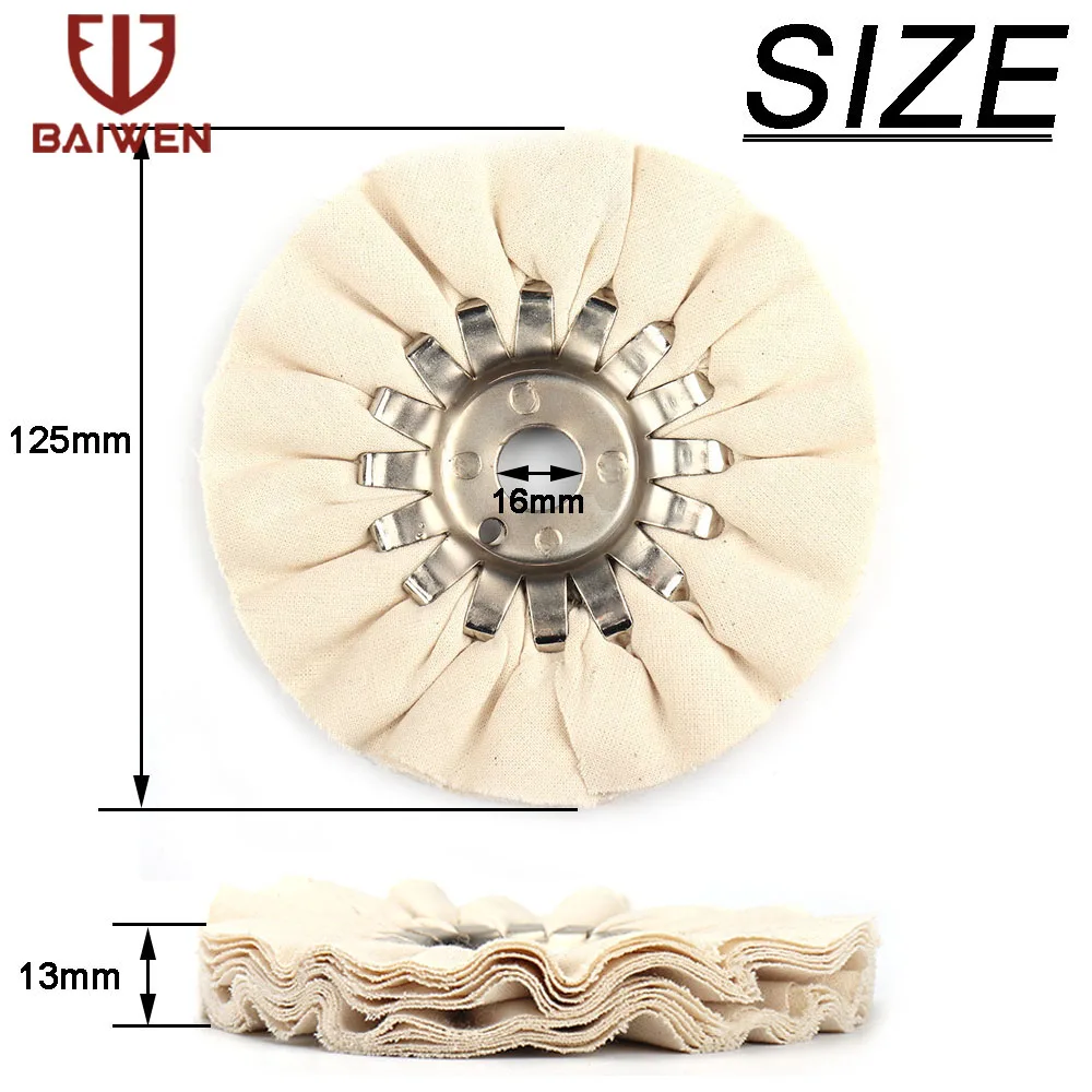 5" Cotton Airway Buffing Wheel Polishing Pad 125mm Cloth Wheel Disc 16 Plys With Iron Center Abrasive Tool 16mm Bore