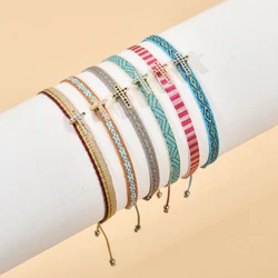 ZMZY New Fashion Cross Crystal Charm Bracelet Women Ribbon Lucky String Adjustable Boho Bracelets CZ Inlaid Jesus Gift Jewelry