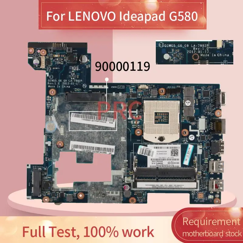 90000119 For LENOVO Ideapad G580 Notebook motherboard LA-7982P SLJ8E DDR3 Mainboard