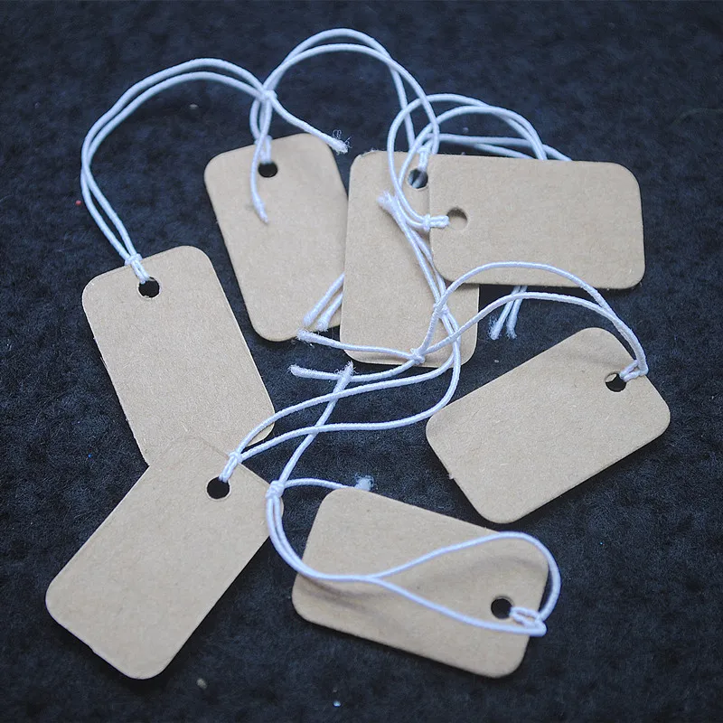 1000PCS Brown Paper Tags Price Labels With Elastic Rubber Line 25X15MM Hot Selling For Craft Or Jewelry Shops With Wholesa