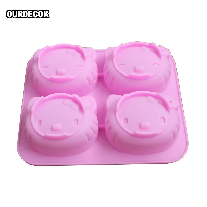 DIY Silicone Mold kitty 4 Holes With Two Kinds Of Expression Pudding Chocolate Cake Mold Jelly Mold