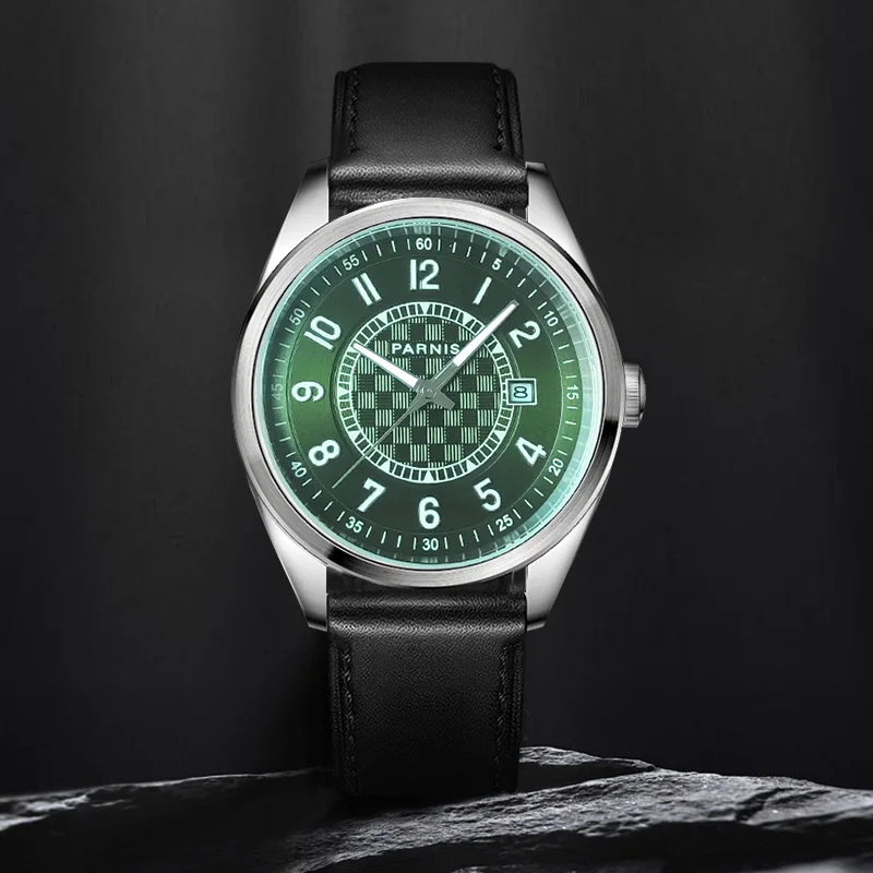 

Parnis 40MM Green Dial Mechanical Automatic Men Watch Miyota 8215 Top Brand Sapphire Crystal 2021 Luxury High Qulity Wristwatch