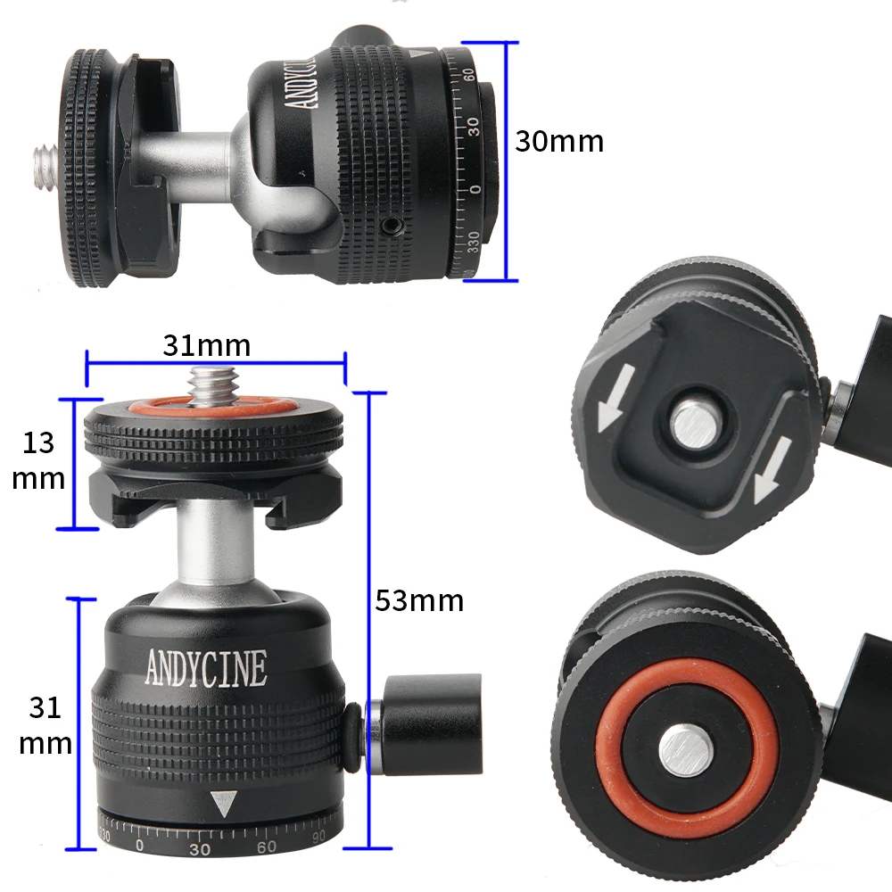 Мини-шаровая Головка, вращающаяся на 360 °, с винтом 1/4 для крепления типа горячий башмак на 90 ° по вертикали Наклонный адаптер, для камеры DSLR