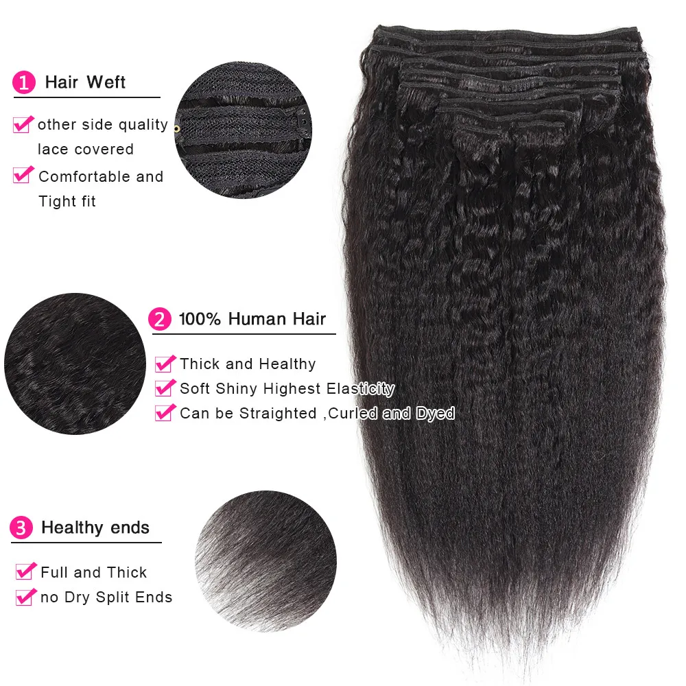 Fermaglio per capelli lisci crespi Fabc nelle estensioni dei capelli umani per le donne nere capelli Remy brasiliani 10 pezzi/set Clip-in Full Head
