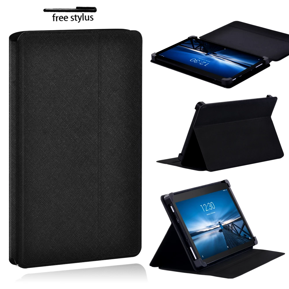 PU Leather Case for Lenovo Tab E7 / E8 / E10 Tablet Foldable Lightweight Scratch Resistant  Protective Cover Case + Pen