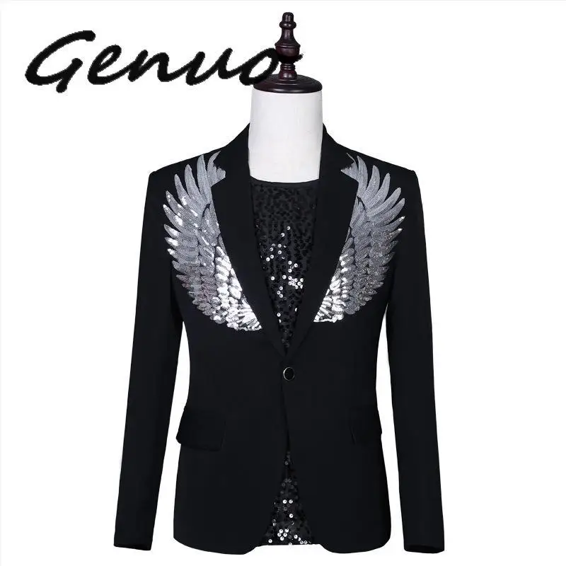 

Genuo New 2020 Mens Stylish Slim Sequin Blazer Jacket Men Nightclub Prom Suit Blazer Men Costume Homme Stage Clothes For Singers