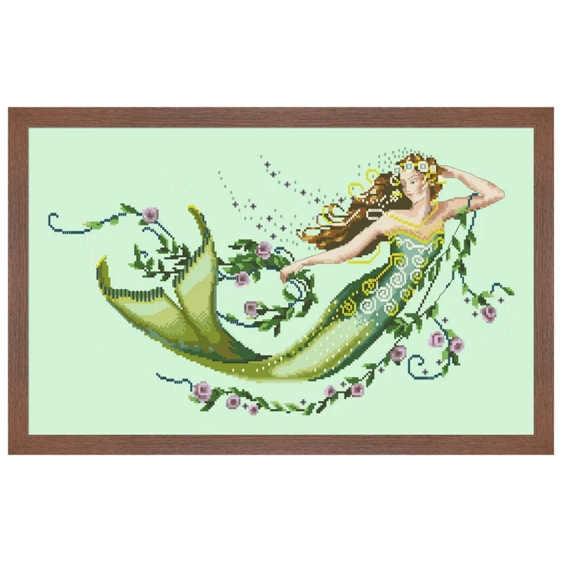 Emerald mermaid cross stitch kit fairy with beads aida fabric 18ct 14ct 11ct light green canvas embroidery kits DIY craft set