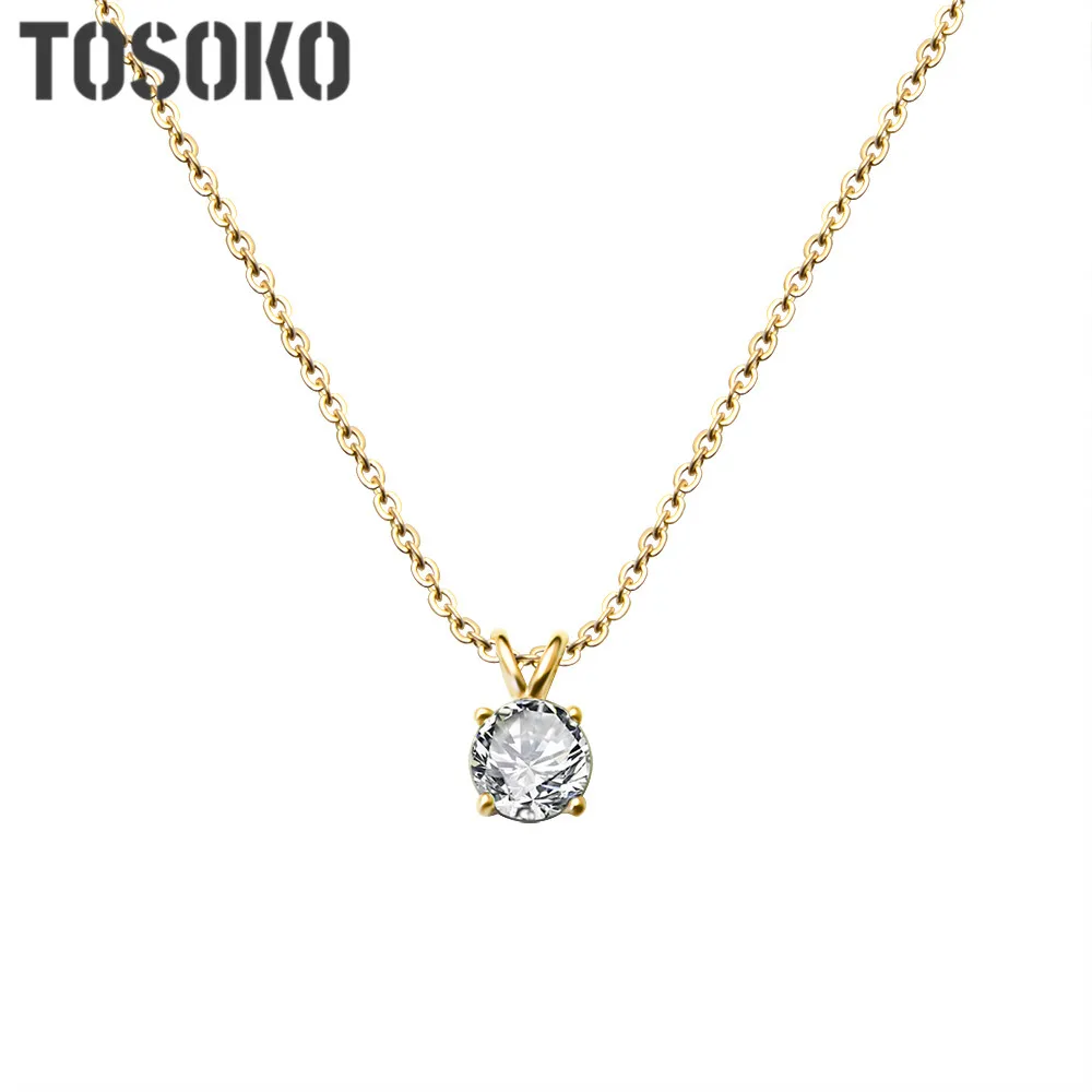 TOSOKO Stainless Steel Jewelry Claw Zircon Pendant Necklace Women's Simple Clavicle Chain BSP306