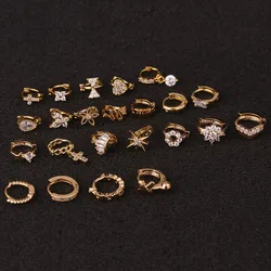 1 PCS Mix Cute Mini 5 mm Circles Copper Ear Cartilage Hoop Gold Color Zircon Cross Flower Heart Ear Clip Cuff Earring Jewelry
