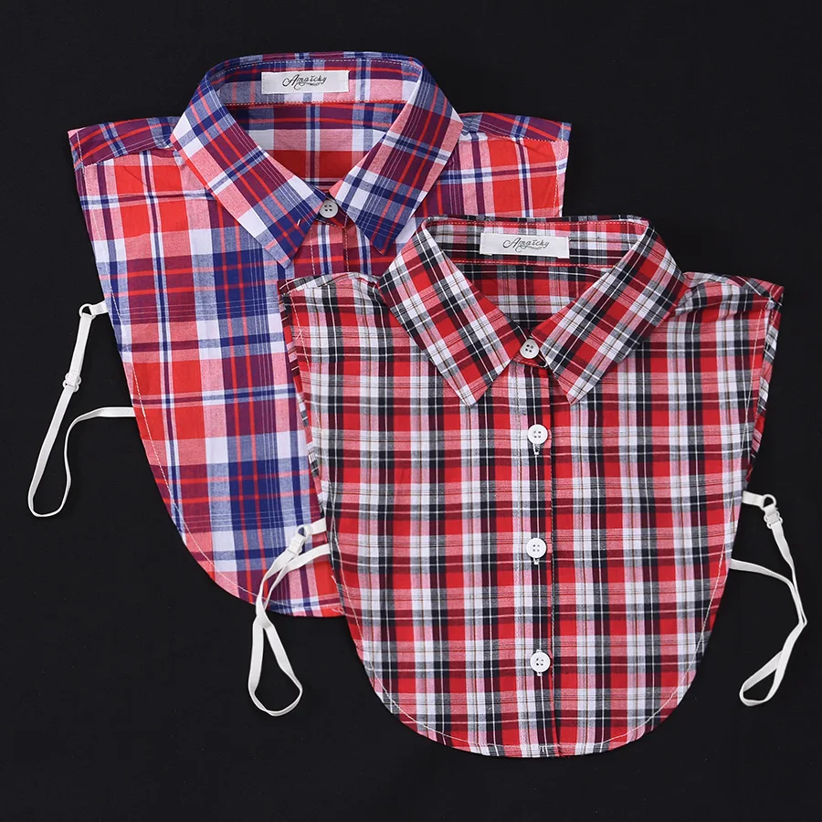 

Plaid Fake Collar Women Detachable Collars Shirt Cotton False Collar Woman Revovable Lapel Half Shirt For Sweater Faux Col