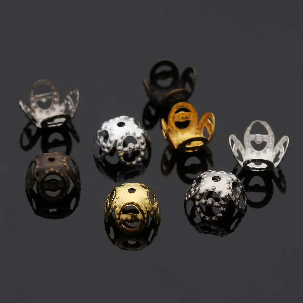 

100pcs 8x4.5mm Gold Color Metal Hollow Flower Spacer Beads End Caps Pendant DIY Charms Connectors For Jewelry Making Findings