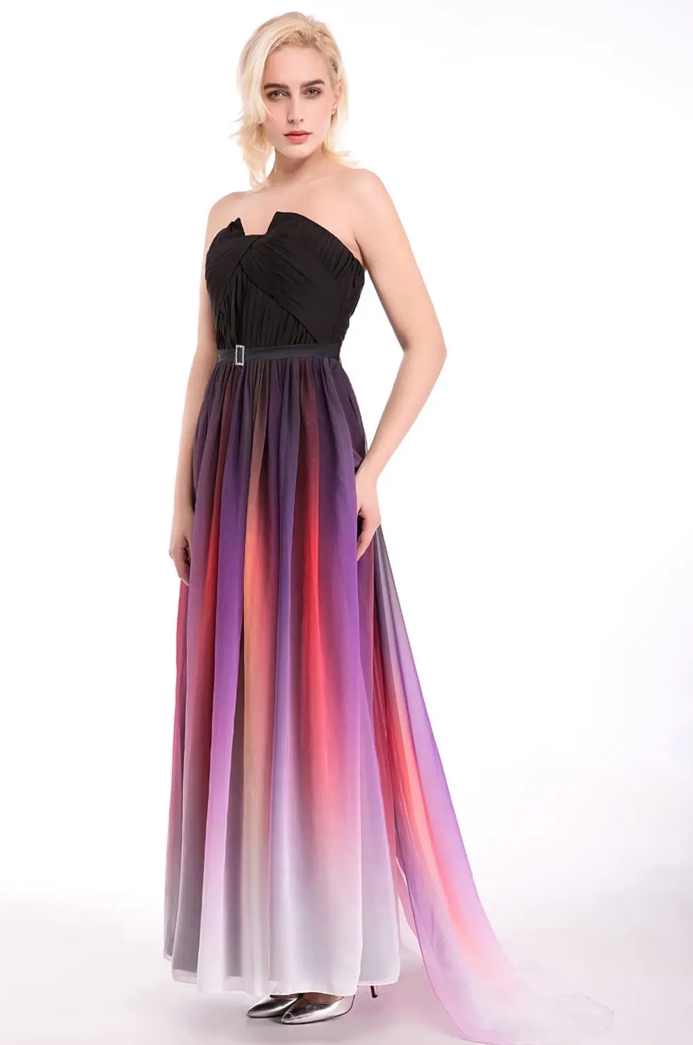2025 Sexy  Real Photo Pleated Gradient Chiffon Prom Dresses Long Ombre Formal Evening Dress Party Gown Vestidos De Gala BM163