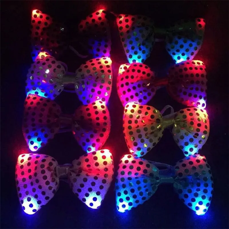 10 pieces Mens Bow ties LED Flashing Light Up Sequin Boys Necktie Club Christmas Party Women Tie Gift