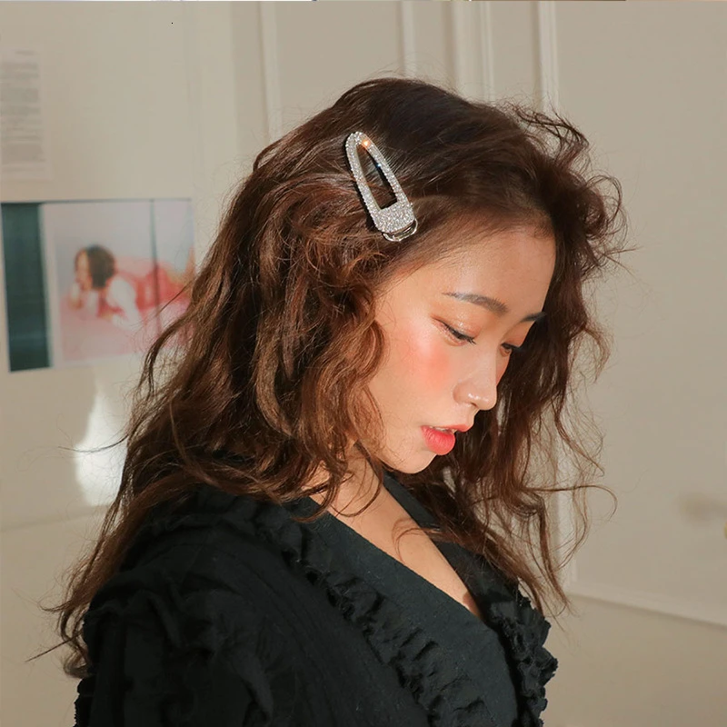 Fashion Shiny Luxury Full Crystal Pearl Women Barrettes Waterdrop Square Hair Clip Hairgrips Hair Accessories Korea Headwear