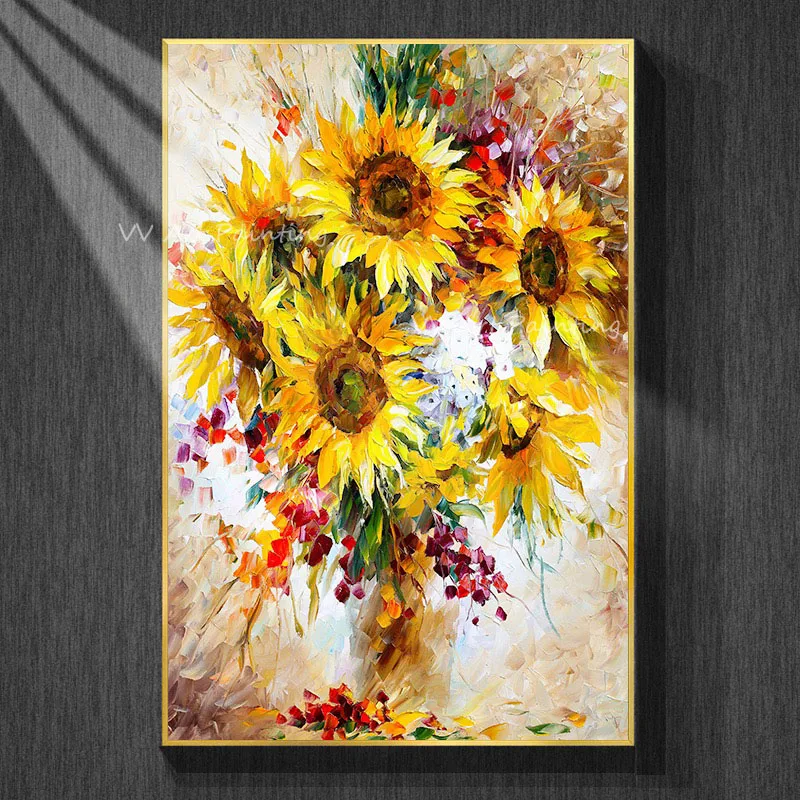 

Nordic Handpainted yellow sunflower plant Oil Painting on Canvas Art Classic Cuadros Decor Posters Nordic Gift Frameless