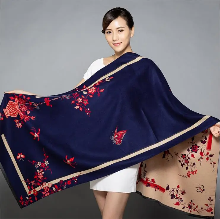 New Cashmere Shawl Winter Women Two Side Scarf Luxury Brand  Female Scarves Floral  Women Pashmina Shawl Femme Echarpe