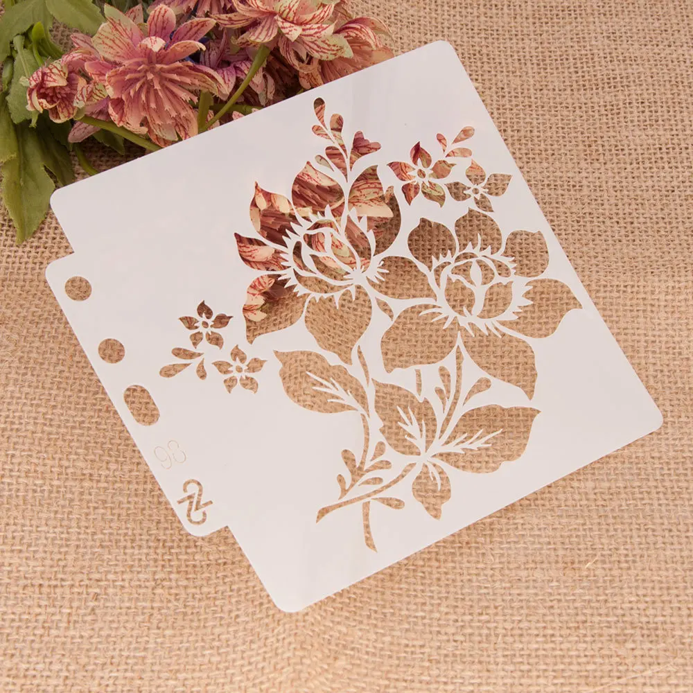 14*13cm Two Flowers DIY Layering Stencils Wall Painting Scrapbook Coloring Embossing Album Decorative Card Template