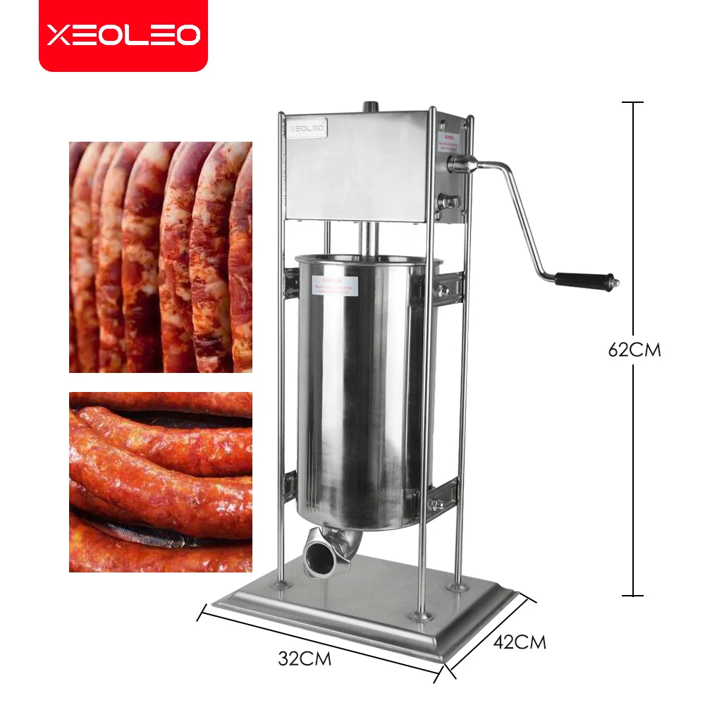 XEOLEO 10 л ручная насадка для колбас из нержавеющей стали, вертикальная машина для изготовления колбас, 5 наполнительных ворон для рекламы