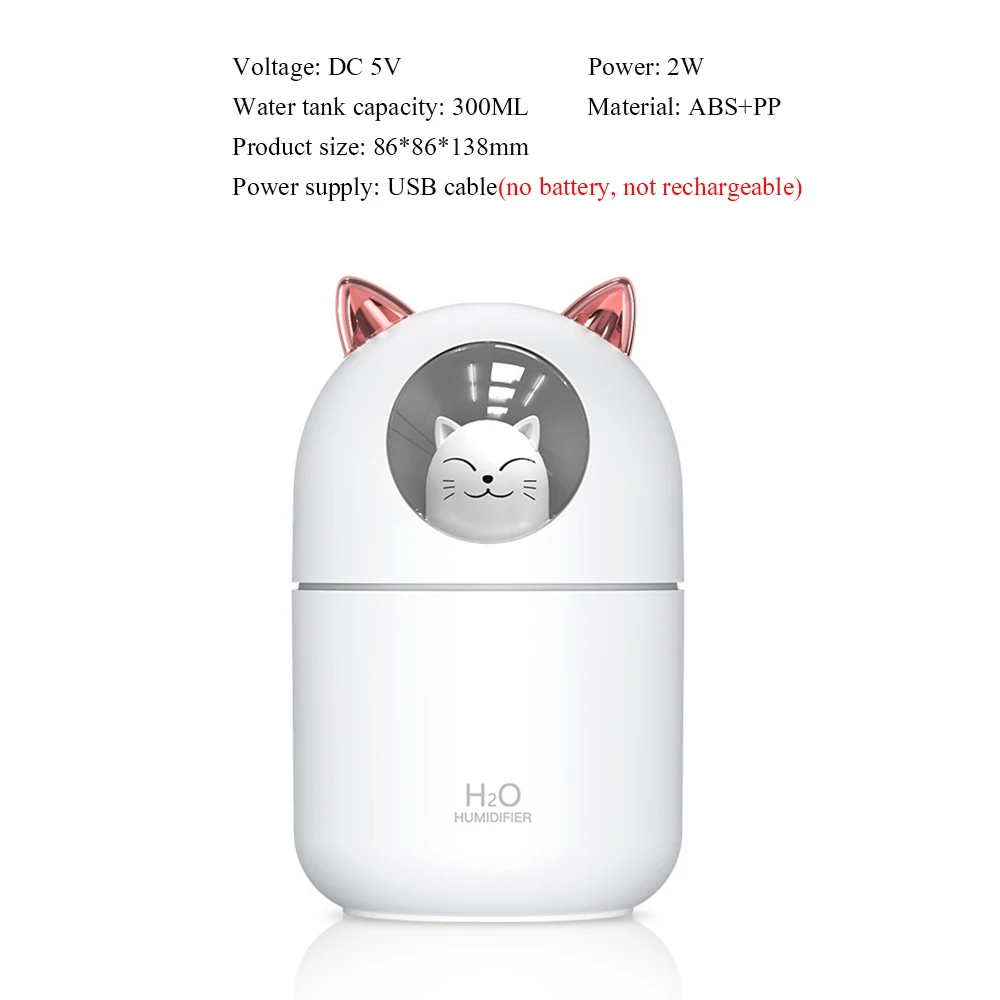 300ML Usb-luftbefeuchter Ultraschall Kühlen Nebel Maker Fogger mit Bunte Lampe Nette Katze Mini Aroma Diffusor Humidificador Difusor
