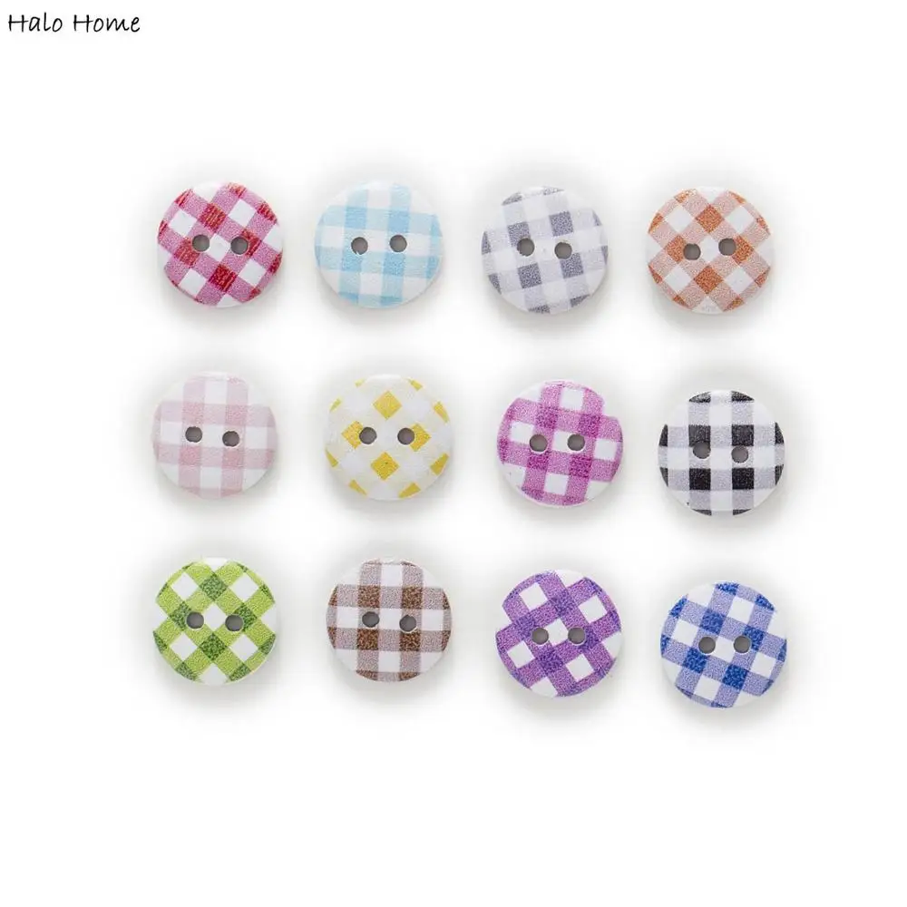 50pcs Mixed Color Grid Optional Round Wooden Buttons Sewing Scrapbook Clothing Gifts Crafts Handwork Accessories 15mm