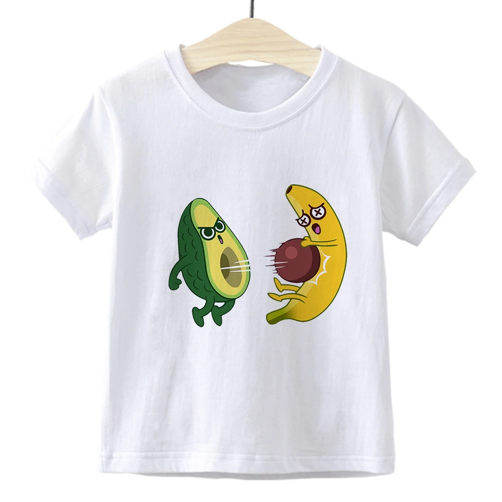 

Avocado Fighting Banana Cartoon T-shirt Funny Kids Tops Fashion Casual Girls Boys Clothes Kawaii Harajuku Children's T-shirt