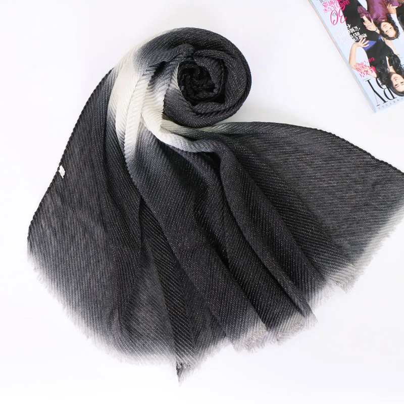 

2021 New Glitter Hijab Scarf Lurex Crinkle Gradient Women Tassel Plain Shimmer Muslim Shawls Islamic Long Wraps Turban 180*90CM