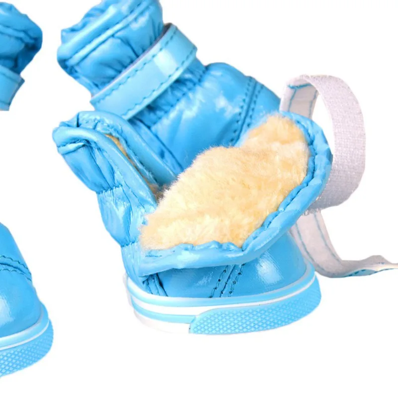 Warm Dog Snow Boots Waterproof Anti-Slip Dog Shoes Small Dog Puppy Cat Winter Fleece Lined Boots Slip-resistant Pet Shoes 4pcs