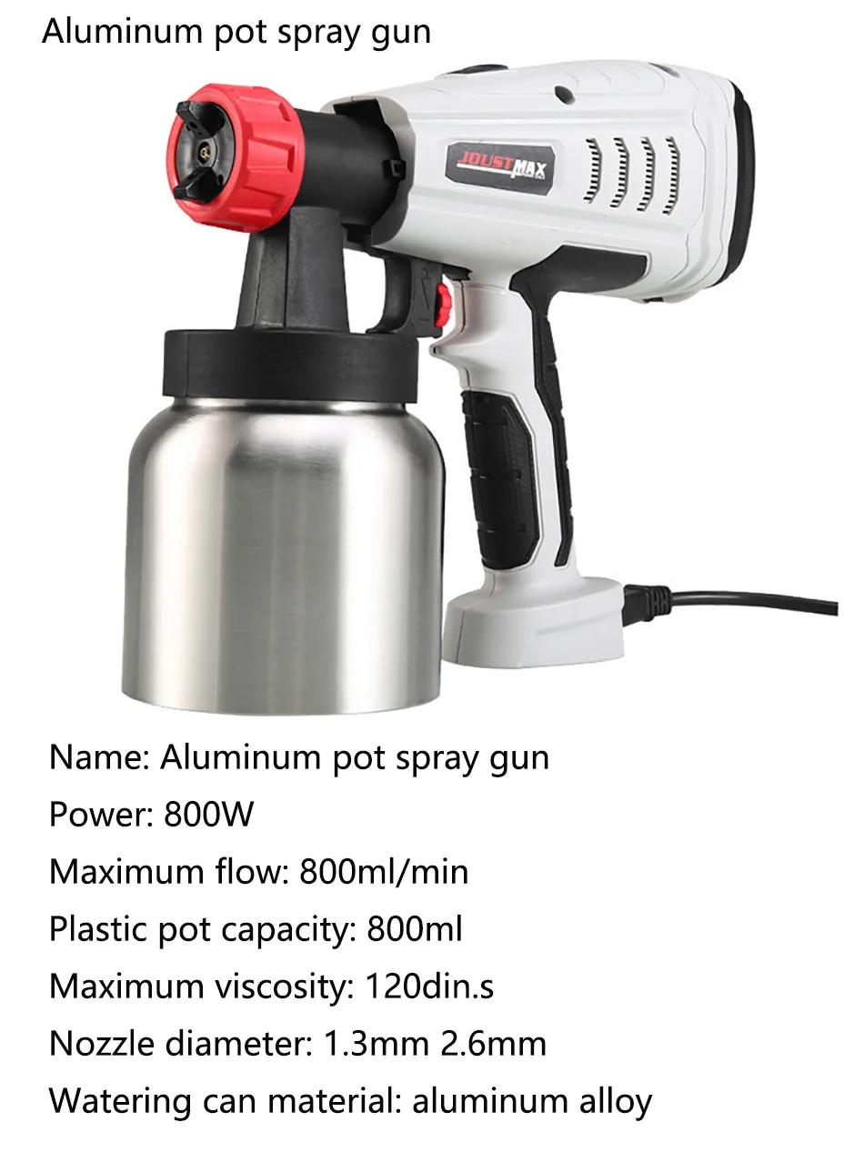 220V 800W Spray Gun Electric Paint Sprayer 2 Nozzles 800ml Pot