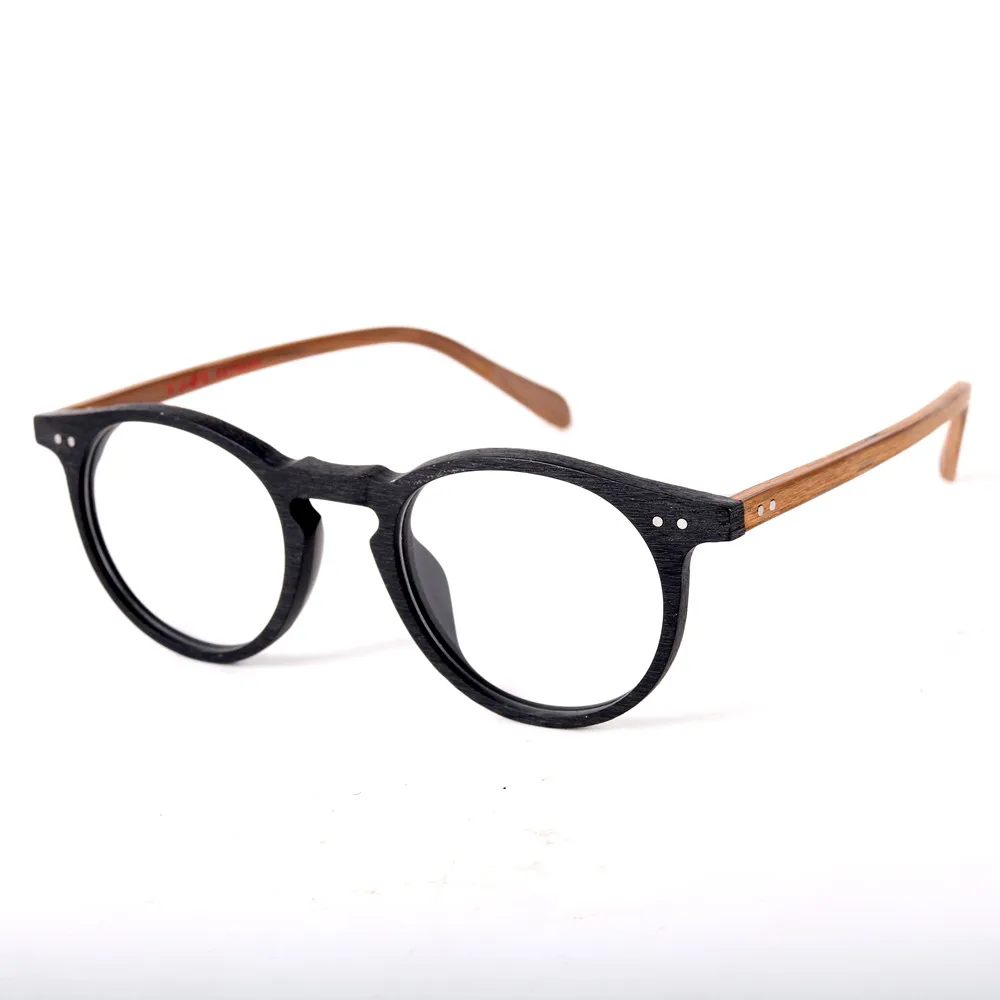 

60's Vintage Wood Brown Oval Black Eyeglass Frames Full Rim Hand Made Glasses Spectacles Men Women Myopia Rx able Brand New