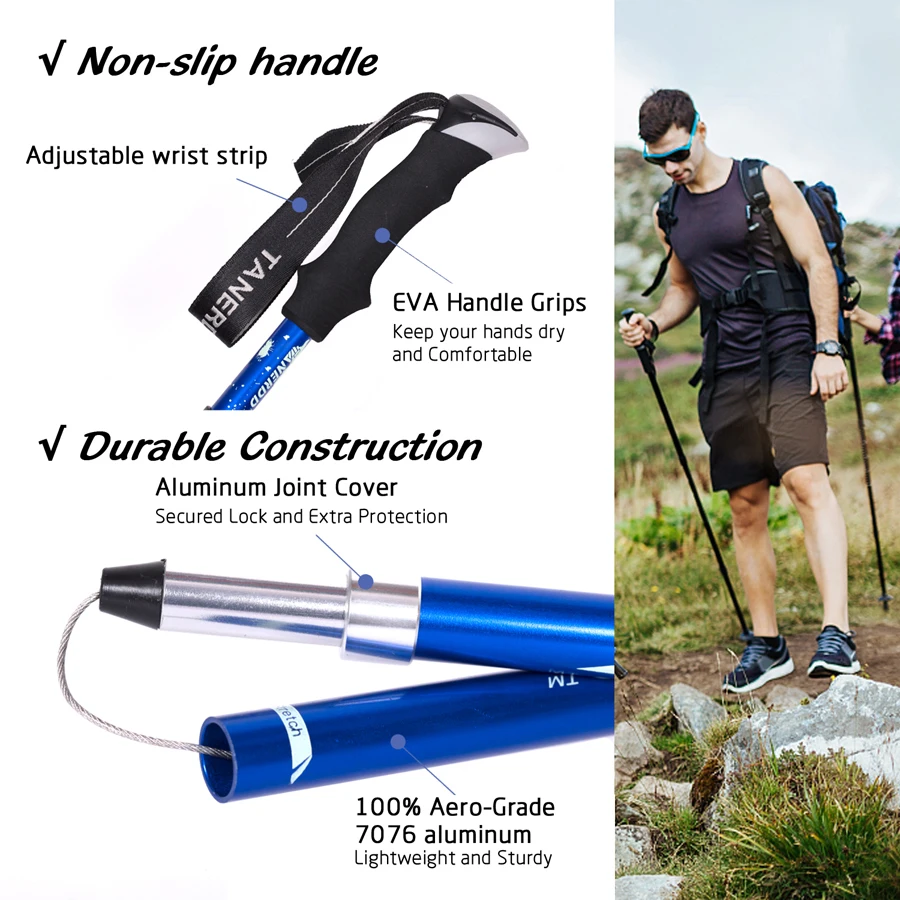 Walking Stick Alpenstock Telescopic Baton Hiking Trekking Poles Aluminum Alloy Metal Folding Cane Elderly People Crutches Pole