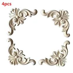 4pcs Wooden Carved Corner Onlay Furniture Wood Applique Mouldings Decal DIY Home Decor Decorate Board Cabinets Furiture