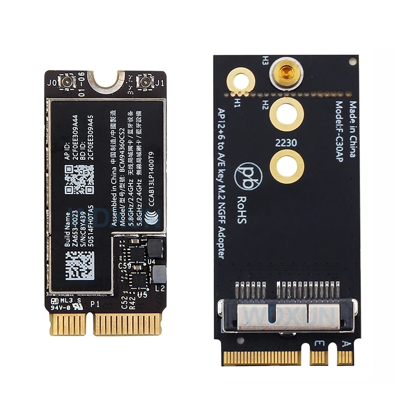 Ngff m.2 a / e key adapter for 12 + 6 pin wireless module bcm94360cs2 bcm943224pciebt2 wifi card hackintosh macos