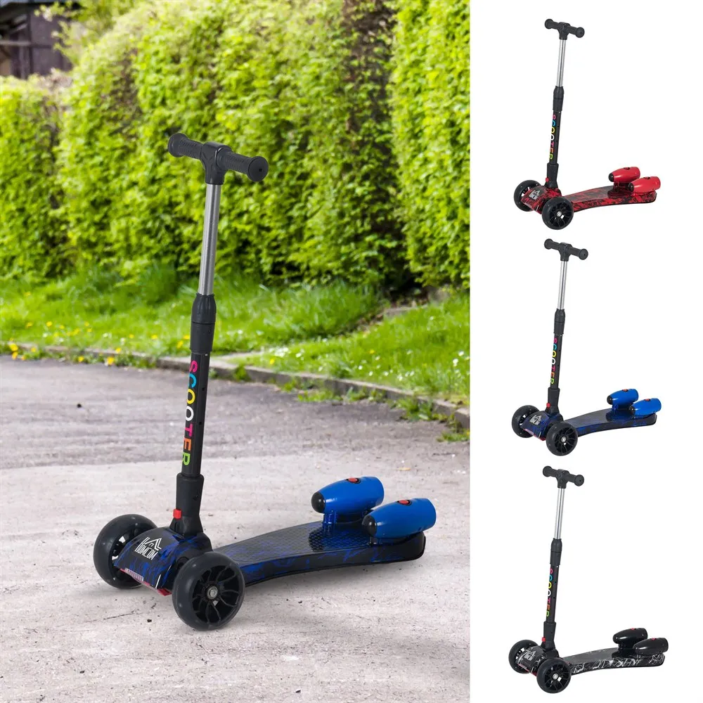 HOMCOM folding Scooter height adjustable Scooter with music lights magnetic induction + 3 years 61x26x63-81 cm