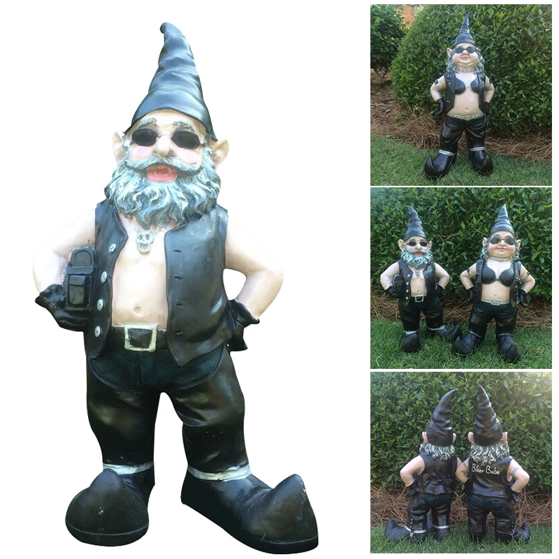 Gnomes Biker Dude Babe Motorcycle Gnome Garden Biker Gnome Couple Statues Resin Garden Decoration Outdoor Decoration De Jardin