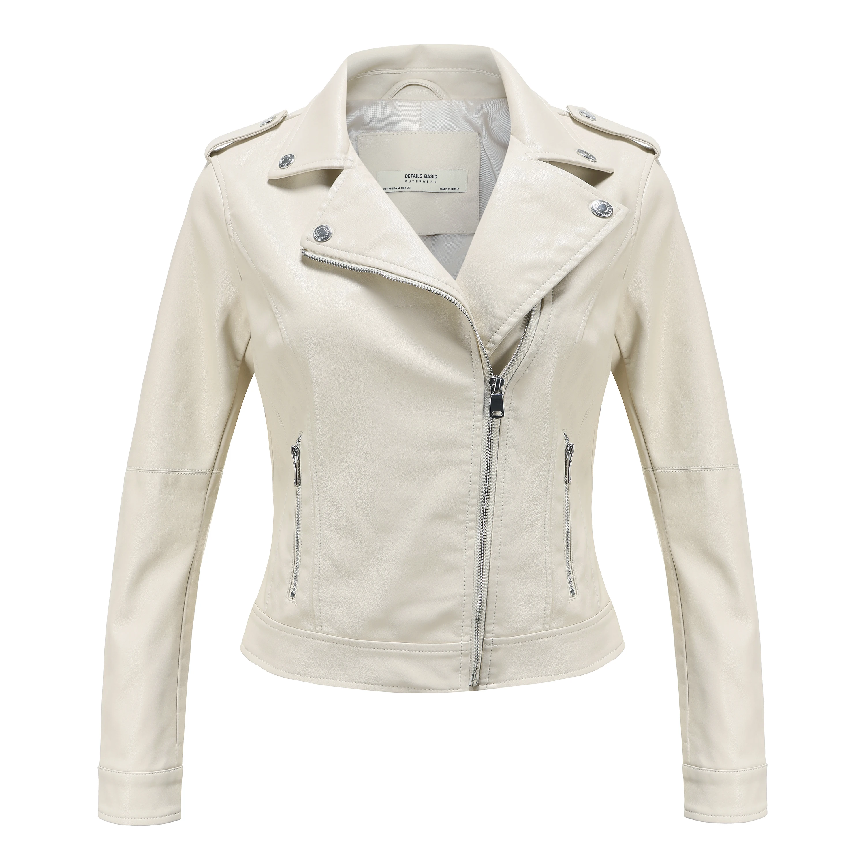Nieuwe Collectie Brand Winter Herfst Zwarte Motorfiets Lederen Jassen Beige Lederen Jas Vrouwen Leren Jas Slanke Pu Lederen Jas