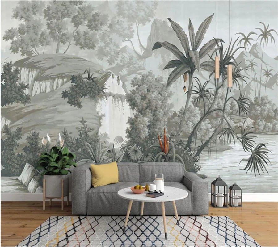 

Custom wallpaper 3d European style retro nostalgic hand-painted rainforest banana palm mural papel de pared background wallpaper