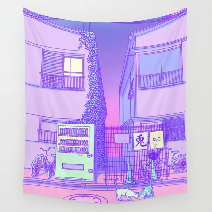 

Pastel Tokyo Cats Tapestry Dorm Room Decor Wall Hanging Aesthetic Room Large Tapestry Psychedelic Wall Decoration