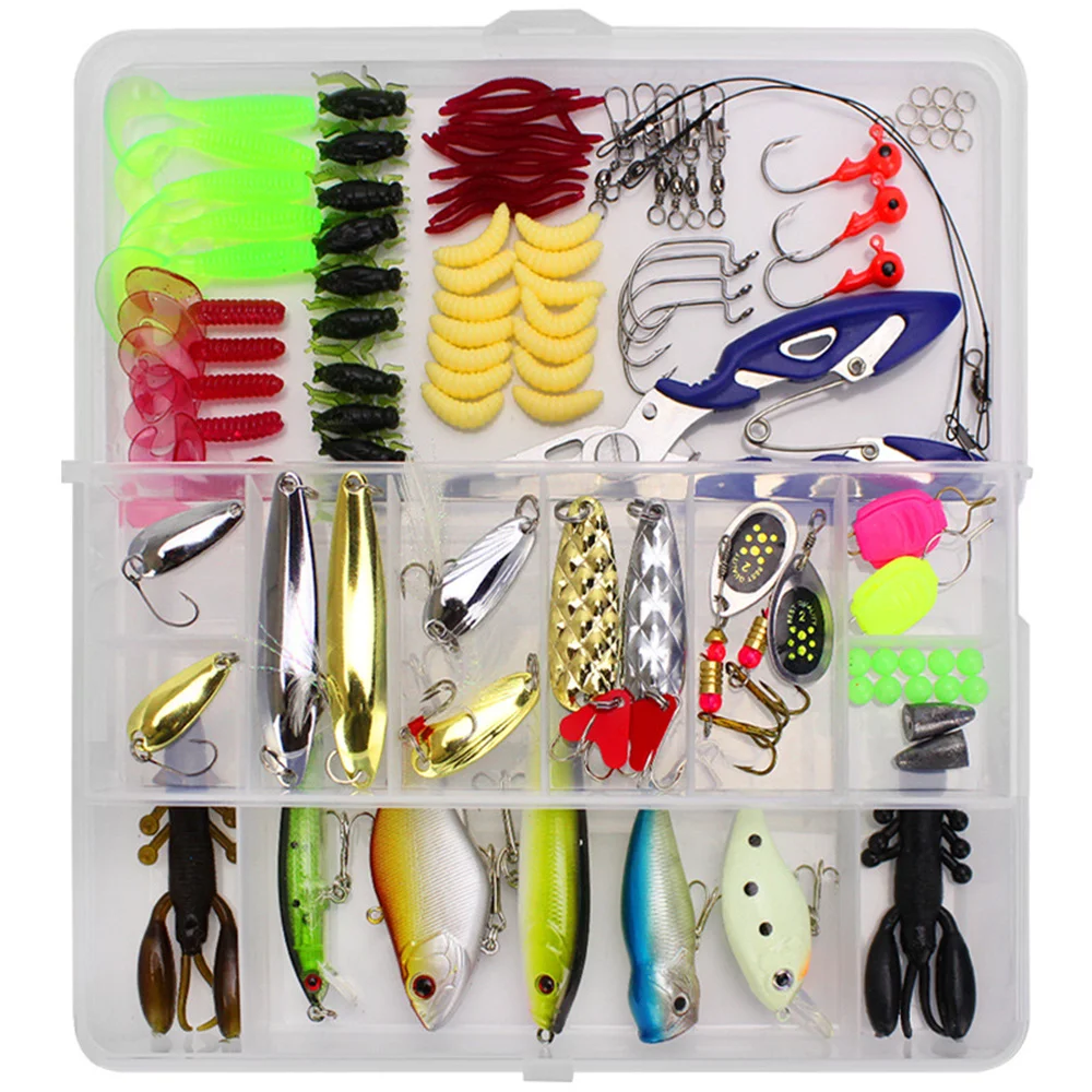 101Pcs Full Kit Fishing Lures Set Mixed Plastic Wobblers Metal Jig Spoons Soft Lure Silicone Bait Fishing Tackle Accessories Set