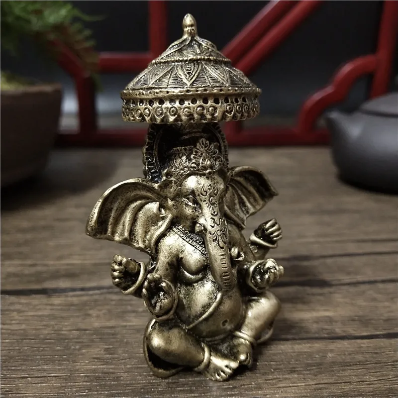 Ganesha Buddha Statues Home Decoration Bronze Color Resin Crafts Elephant Hindu God Sculpture Figurines Ornaments Lucky Gifts