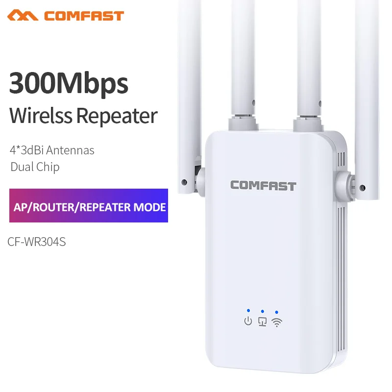 Comfast CF-WR304S 300Mbps 2.4GHz Wireless WiFi Repeater Router Wi-Fi Extender Signal Amplifier Repetidor with 4 External Antenna