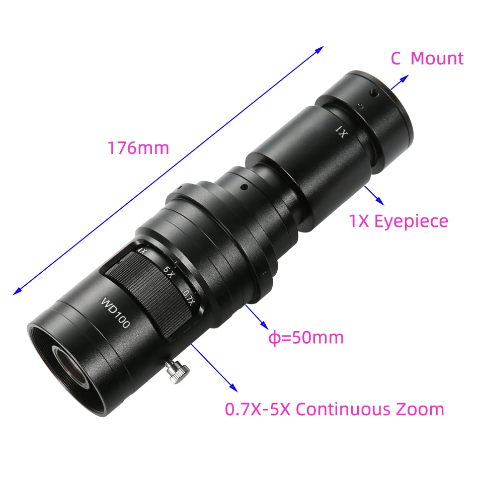 200X 500X 1000X Adjustable Magnification 0.7-5X Continuous Zoom C Mount Lens For HDMI VGA USB Industrial Video Microscope Camera