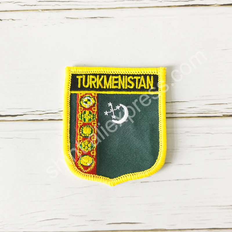 Turkmenistan National Flag Embroidery Patches Badge Shield And Square Shape Pin One Set On The Cloth Armband Backpack Decoration