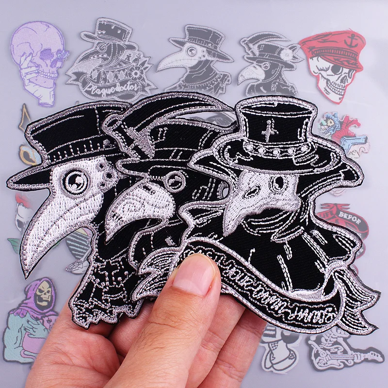 Plague Doctor Beak Face Patch DIY Embroidery Patches for Clothing Stickers Punk Skull Patch for T-shirt Applique Accessories