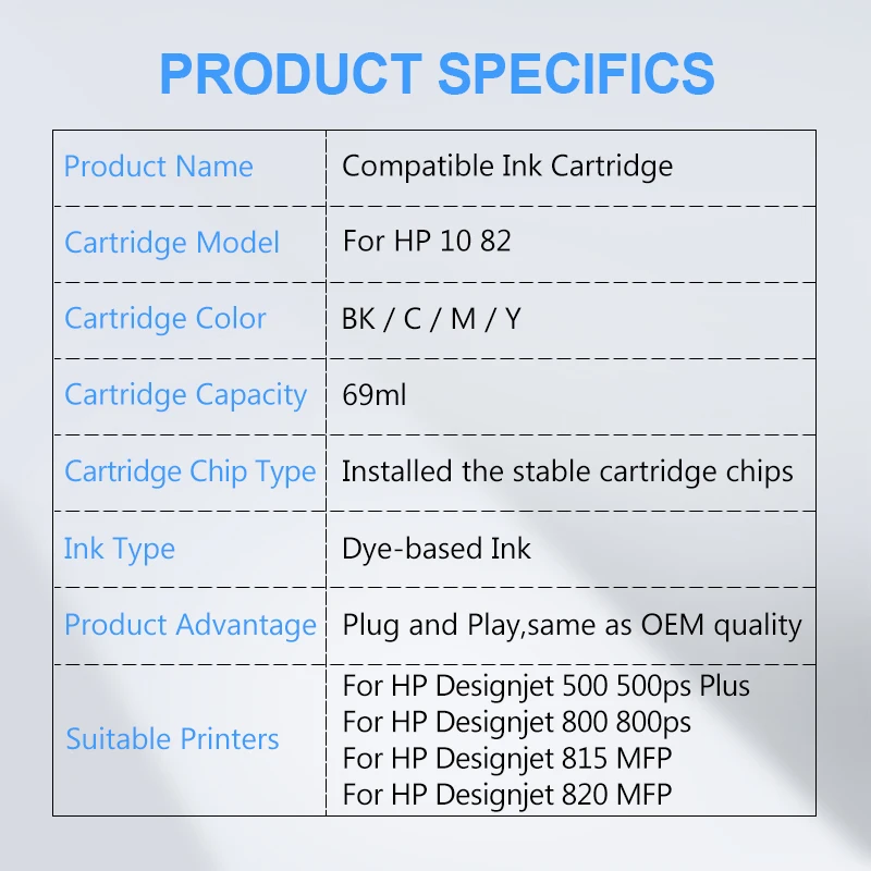 10 82 Replacement Ink Cartridge Compatible For HP Designjet 500 500ps 800 800ps 815MFP 820MFP Printer