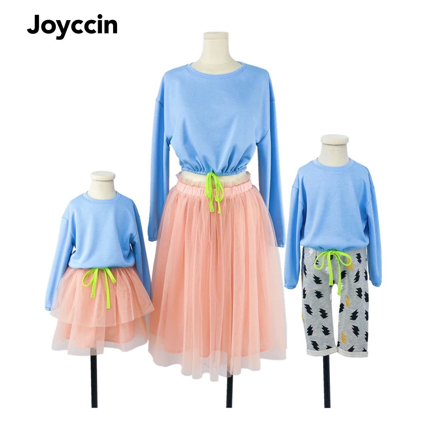 Joyccin Mother Kids Solid Sweatshirts Casual Jogging Tops Fall Trendy Family Matching Outfits Crewneck Drawstring Hem Pullover